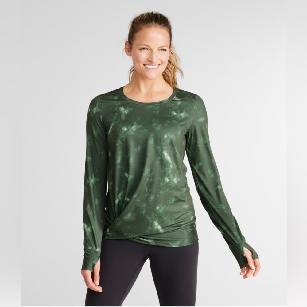 L.L. Bean Venture Soft Twist-Front Long Sleeve Top in Sea Green Camo NWT Small